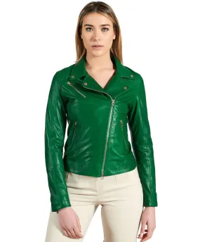 Blouson cuir femme moto veste motard cuir vert KBC 