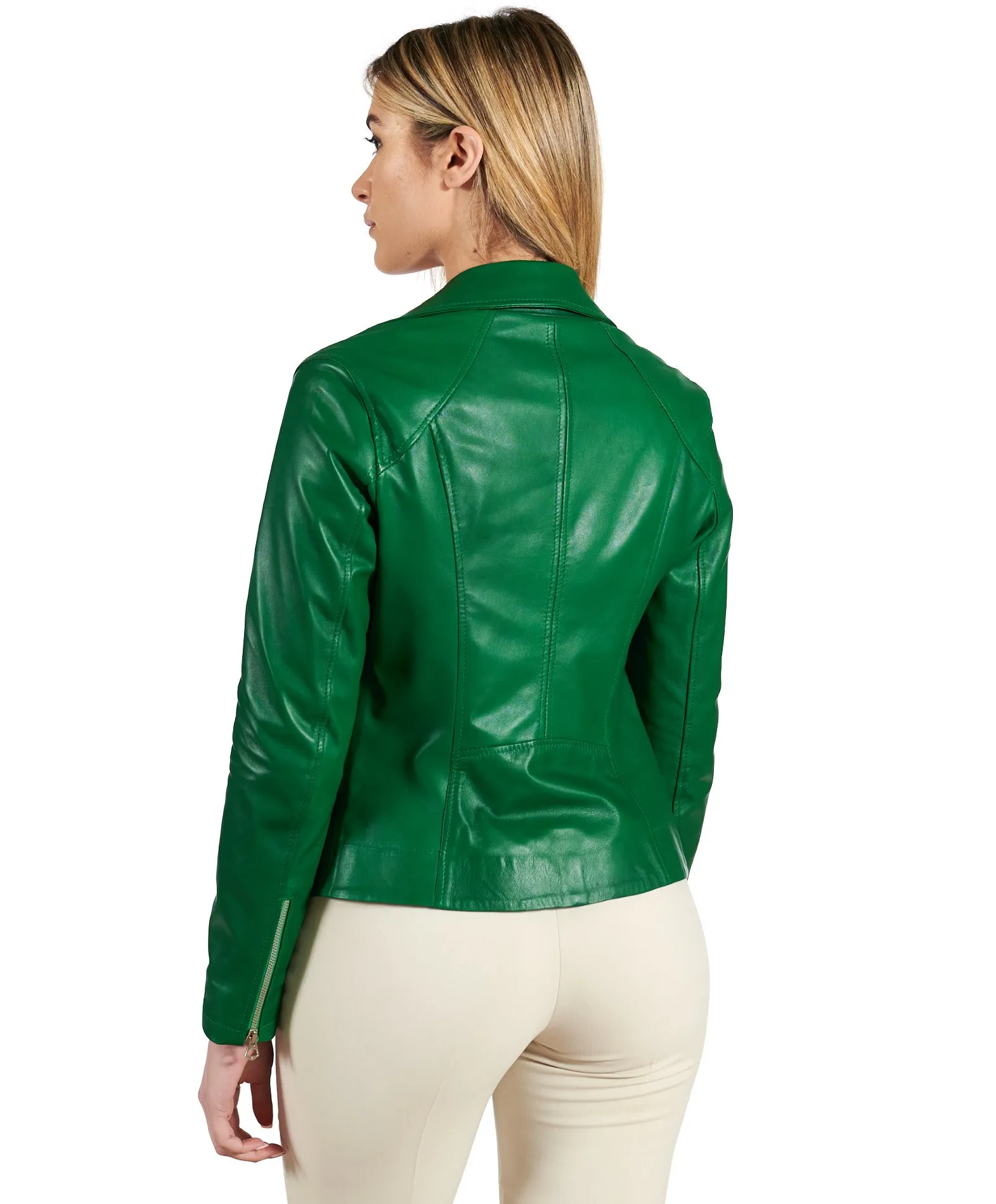 Blouson cuir femme moto veste motard cuir vert KBC 