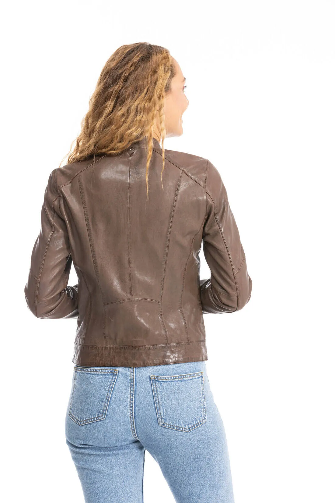 Blouson cuir femme style motard bison