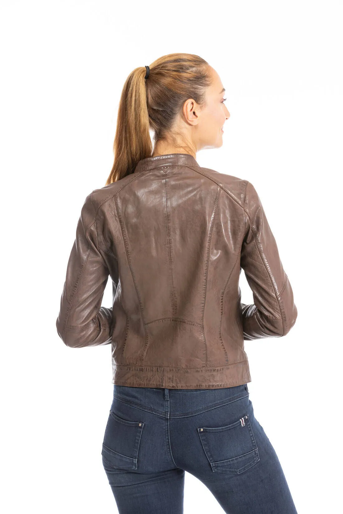 Blouson cuir femme style motard bison