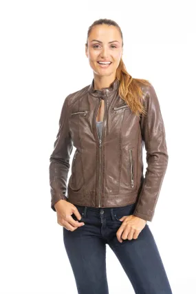 Blouson cuir femme style motard bison