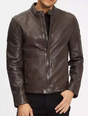 Blouson cuir homme marron style motard