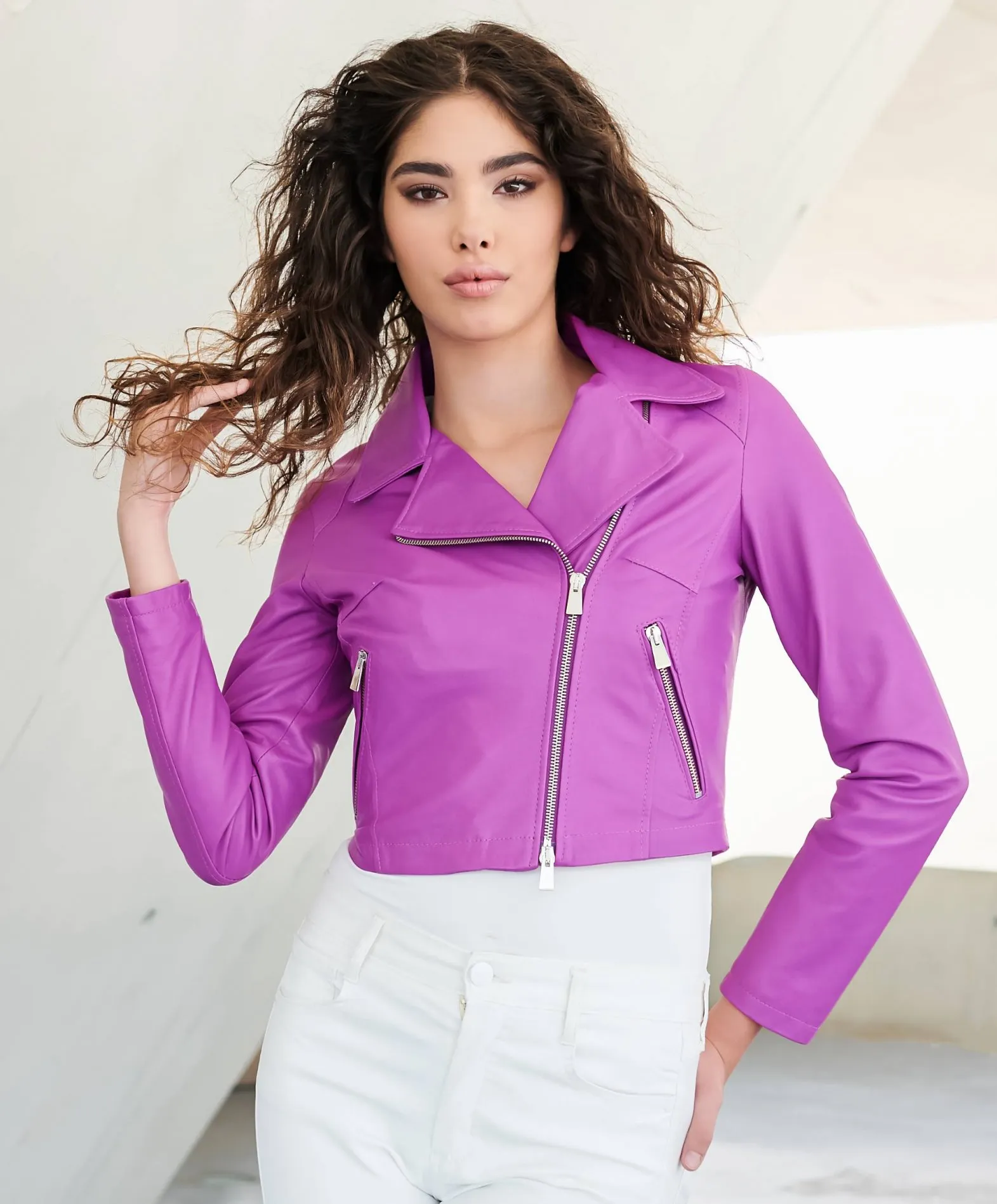 Blouson en cuir femme veste courte cuir motard court cuir Alice