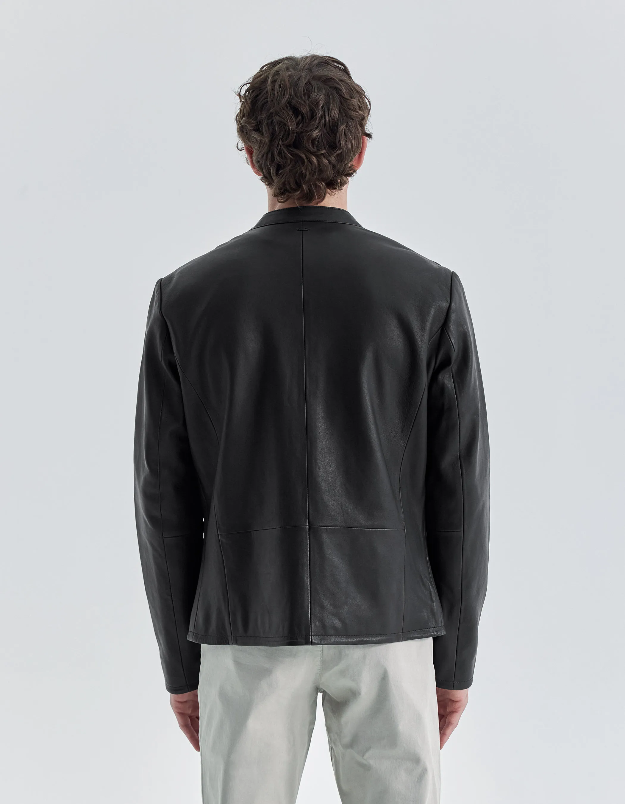 Blouson motard noir en cuir Homme