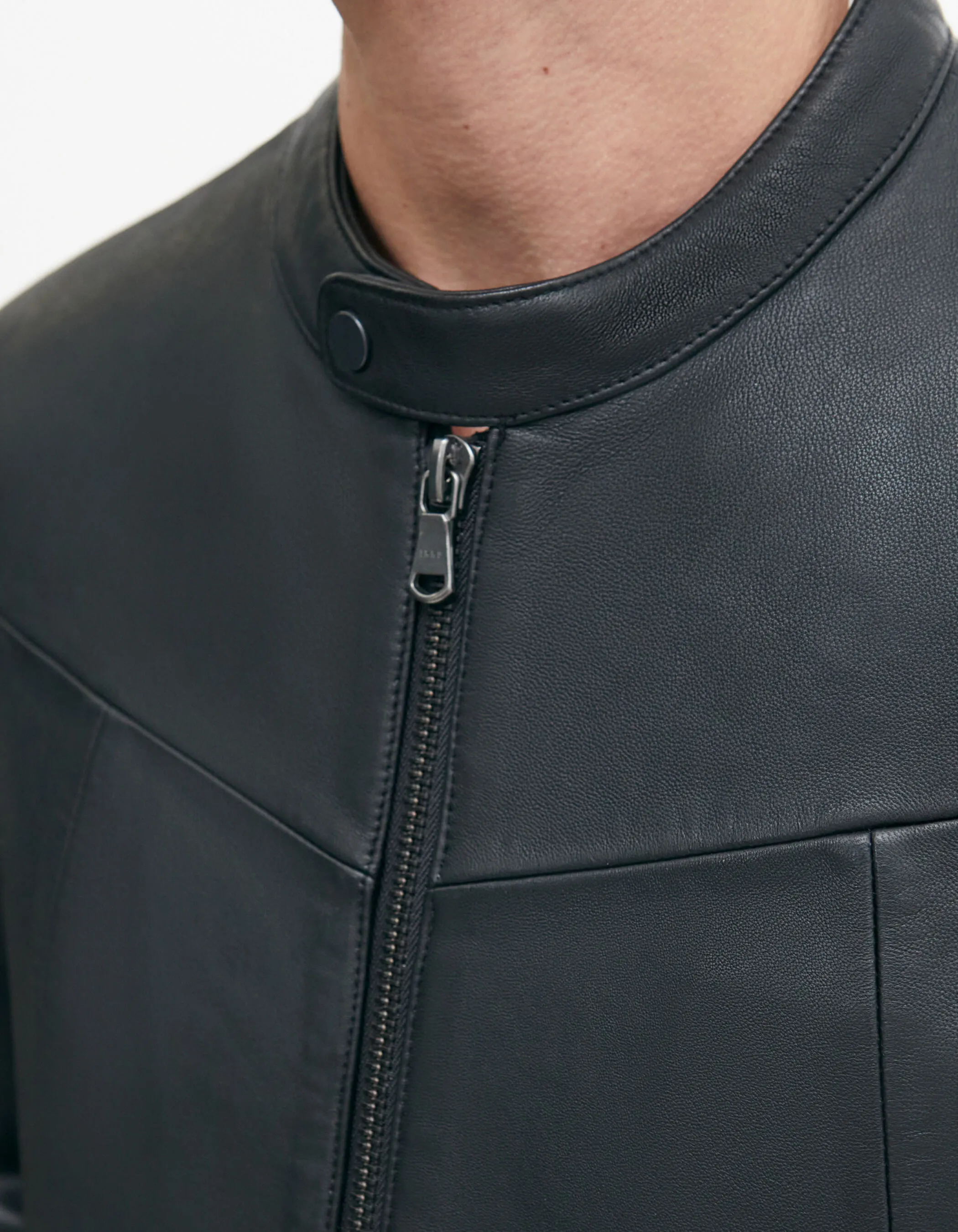 Blouson motard noir en cuir Homme