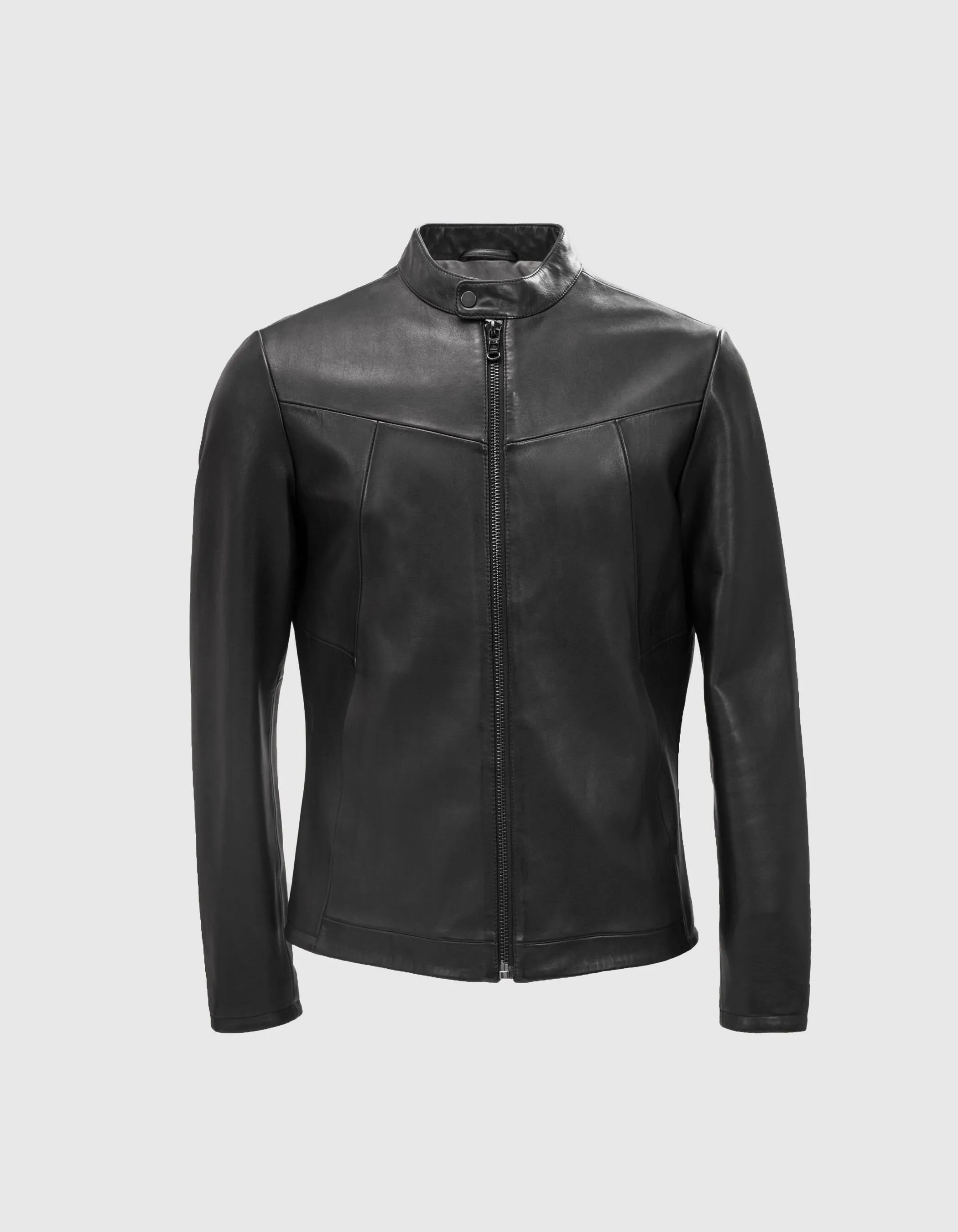 Blouson motard noir en cuir Homme