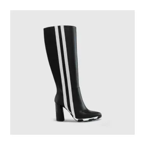 Bottes femme en cuir noir avec rayures extérieures| LODI Chaussures femme en ligne.