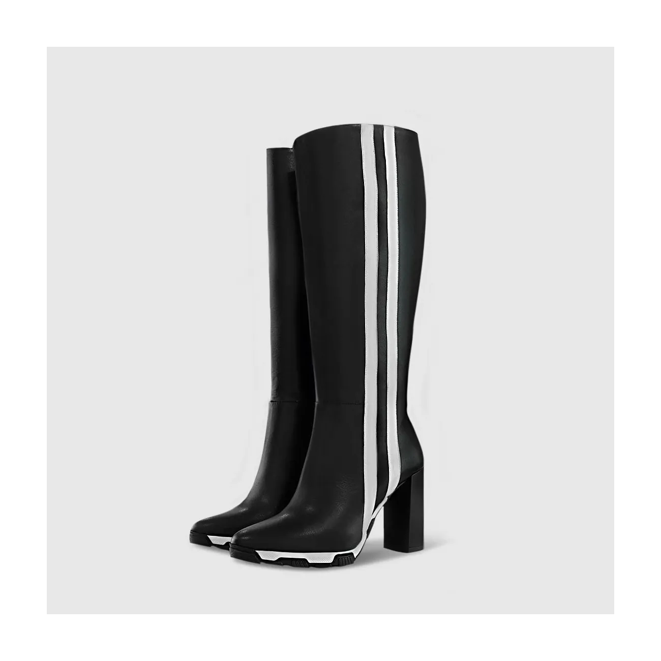 Bottes femme en cuir noir avec rayures extérieures| LODI Chaussures femme en ligne.