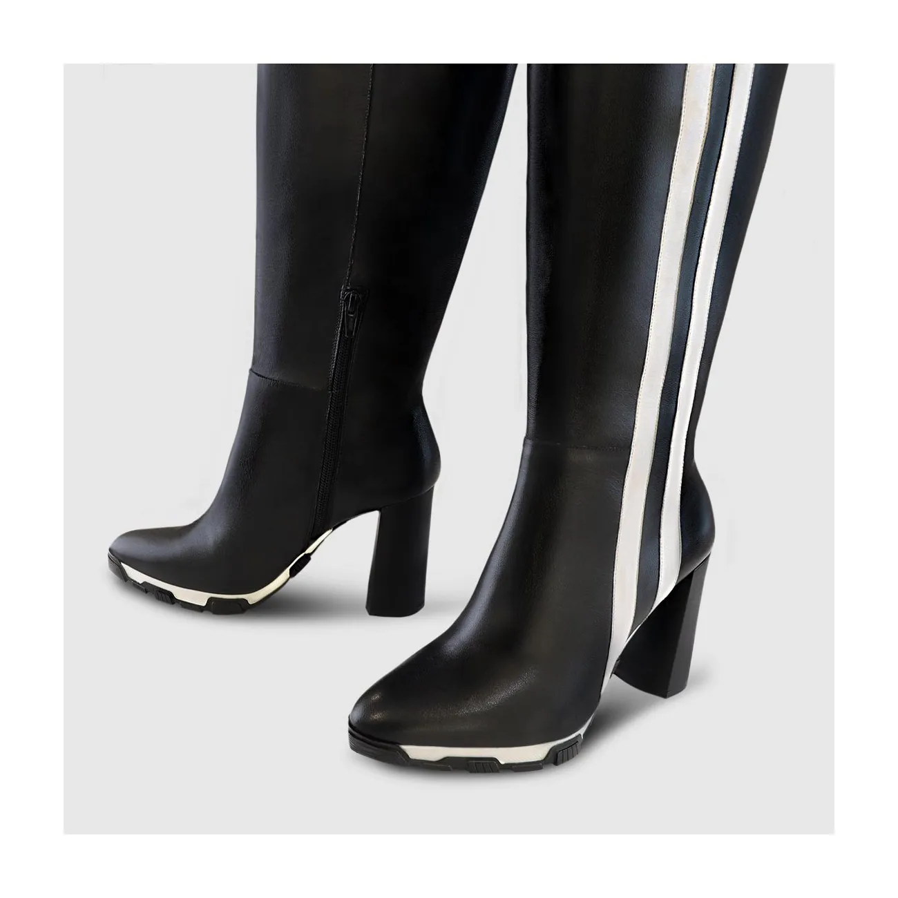 Bottes femme en cuir noir avec rayures extérieures| LODI Chaussures femme en ligne.