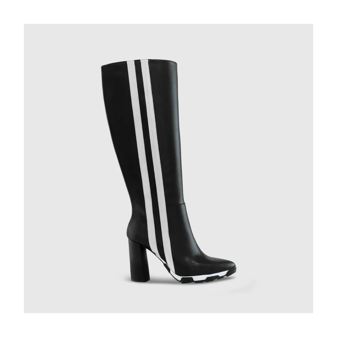 Bottes femme en cuir noir avec rayures extérieures| LODI Chaussures femme en ligne.