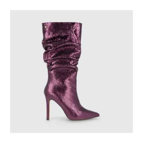 Bottes hautes pour femme en tissu métallisé violet | Chaussures femme LODI en ligne.