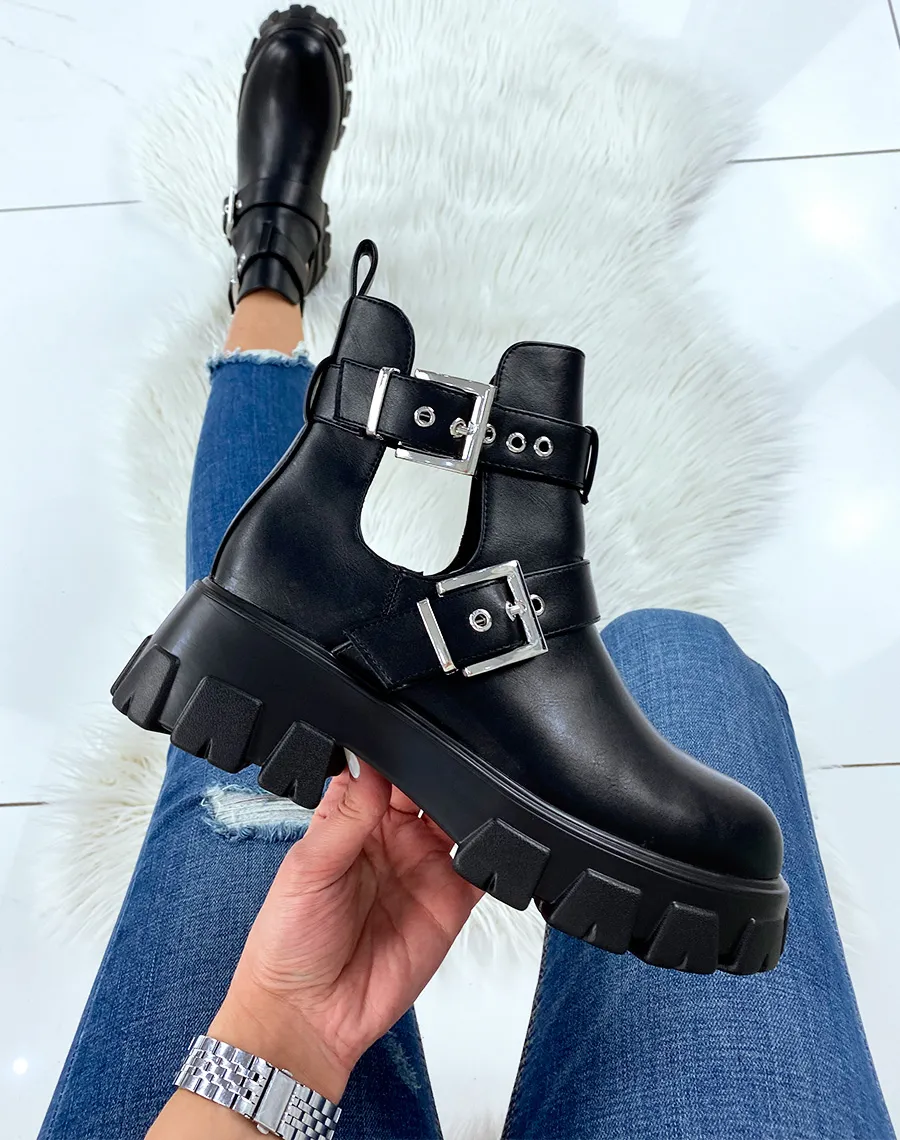 Bottines noires ouvertes à double lanières