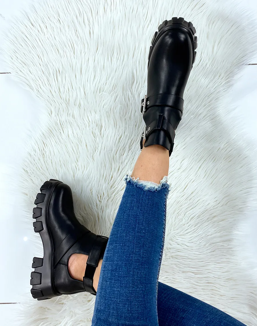 Bottines noires ouvertes à double lanières