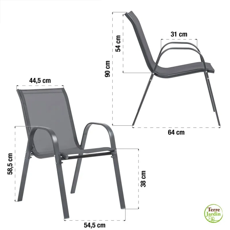 Chaises de jardin empilables textilène x6