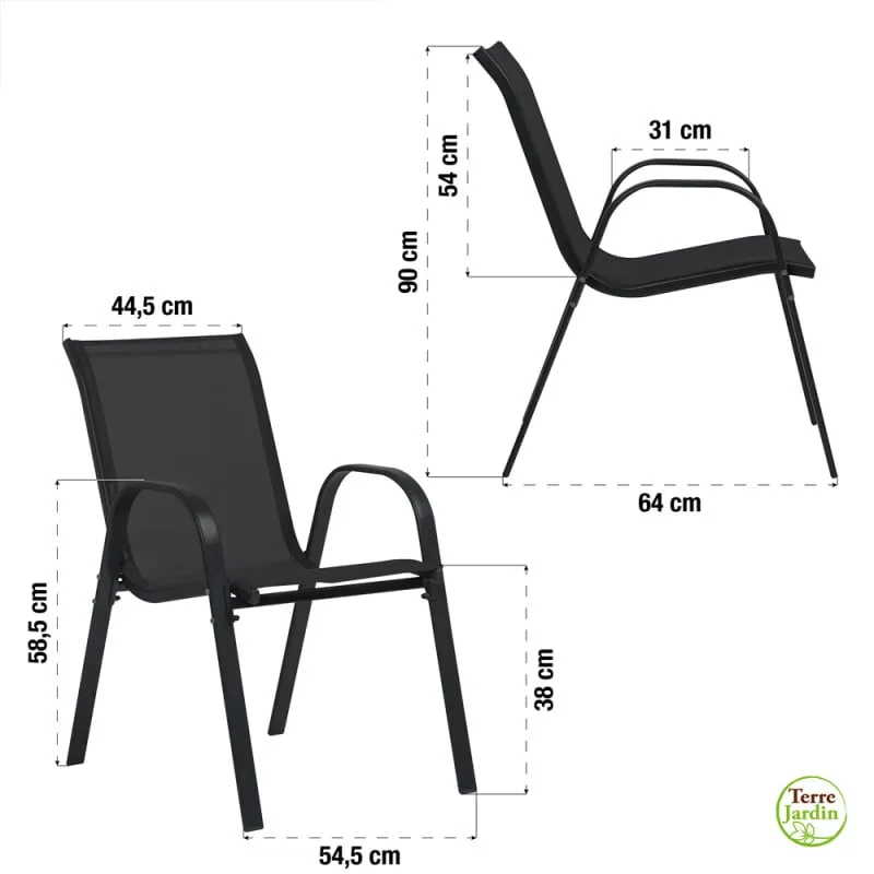 Chaises de jardin empilables textilène x6