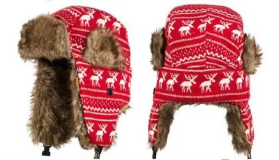 Chapka Laine et Fourrure Motif Retro Hiver Cerfs Flocons Rayures