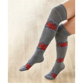 Chaussettes hautes fleuries Gris ou Marine