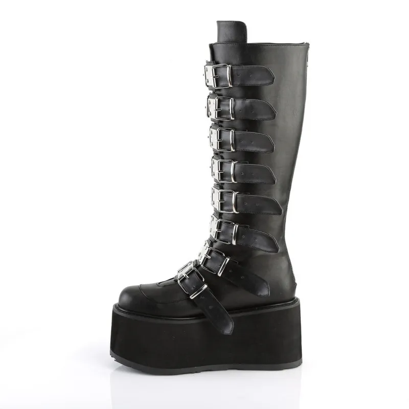 Chaussure gothique DemoniaCult noire à plateforme avec 8 sangles homme/ femme