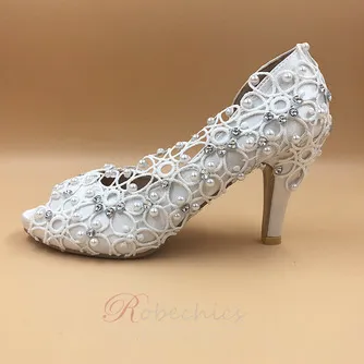 Chaussures de mariage en dentelle satinée avec strass chaussures de mariage stiletto chaussures de mariage à la main