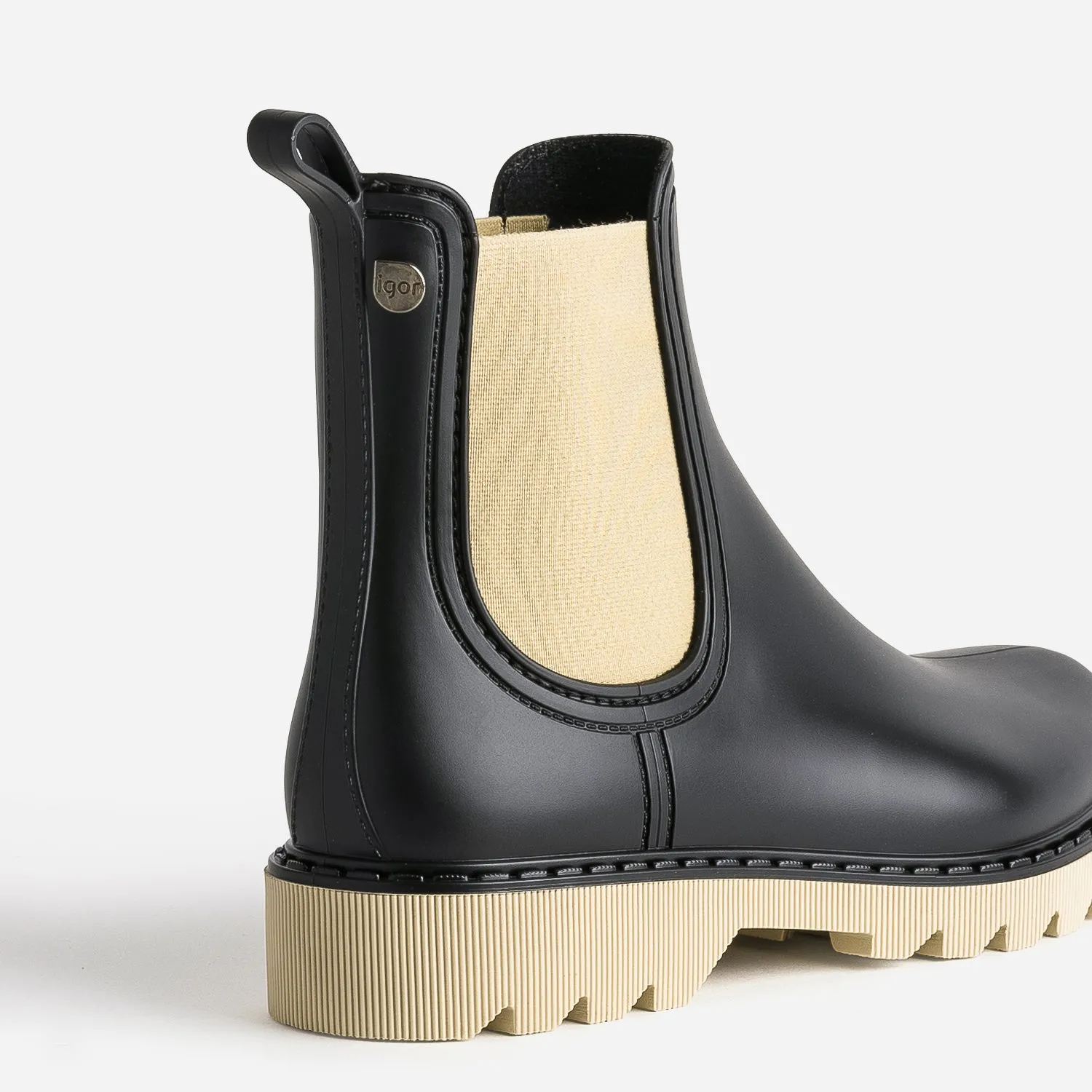 Chelsea boots de pluie IGOR noir et beige - Boots / bottines Femme | ERAM