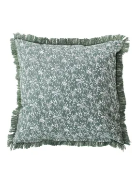 Coussin fleuri à franges - Vert