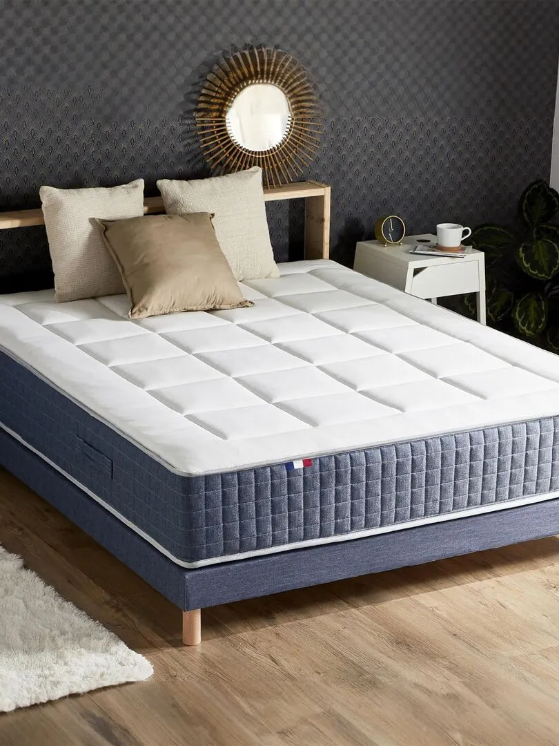 Ensemble Matelas Ressort 7 zones + Mémoire de forme + Sommier KING STYLE + couette + oreillers - Blanc