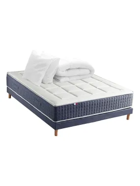 Ensemble Matelas Ressort 7 zones + Mémoire de forme + Sommier KING STYLE + couette + oreillers - Blanc