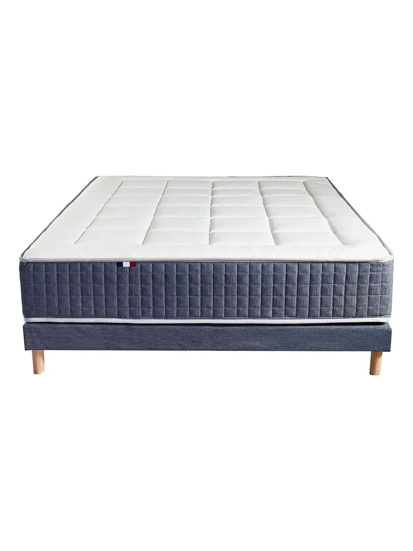 Ensemble Matelas Ressort 7 zones + Mémoire de forme + Sommier KING STYLE + couette + oreillers - Blanc