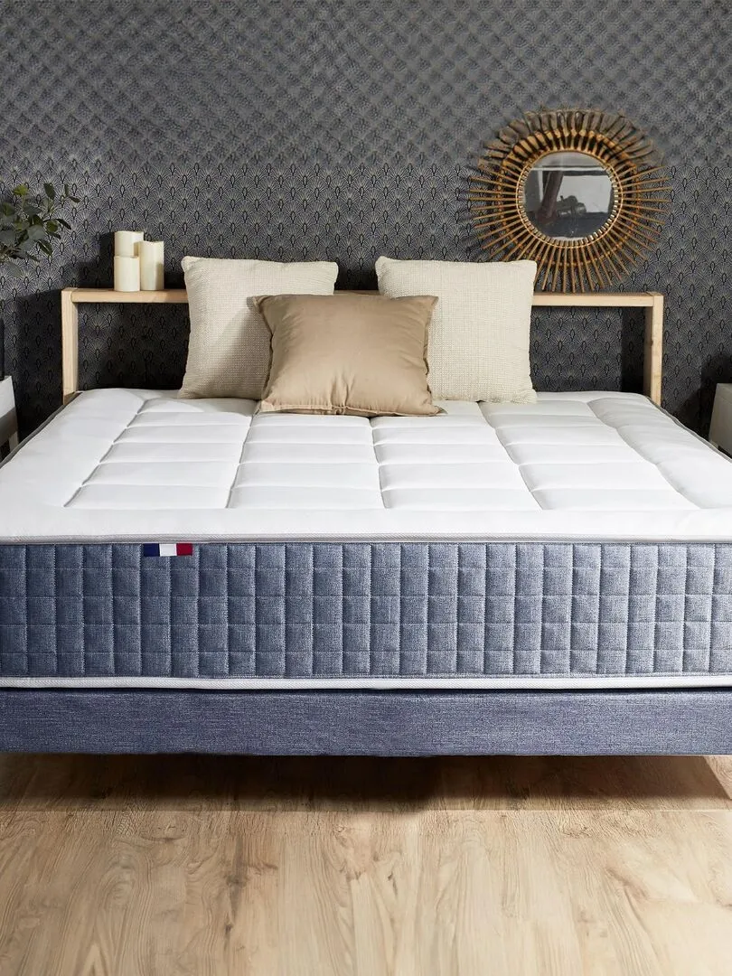 Ensemble Matelas Ressort 7 zones + Mémoire de forme + Sommier KING STYLE + couette + oreillers - Blanc