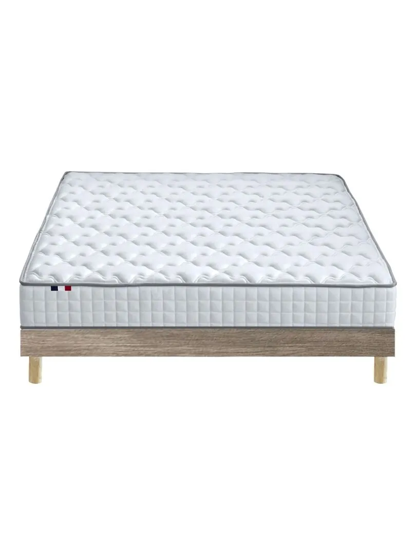 Ensemble Matelas Ressorts + Mémoire de forme ODYSSEE Sommier en Kit Couleur Chêne clair, - Marron clair