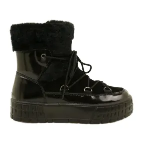 Filippo Bottines de neige à lacets avec fourrure vernie le noir