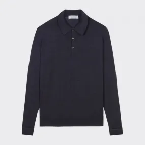 John Smedley : Polo Manches Longues Laine Mérinos : Gris Foncé