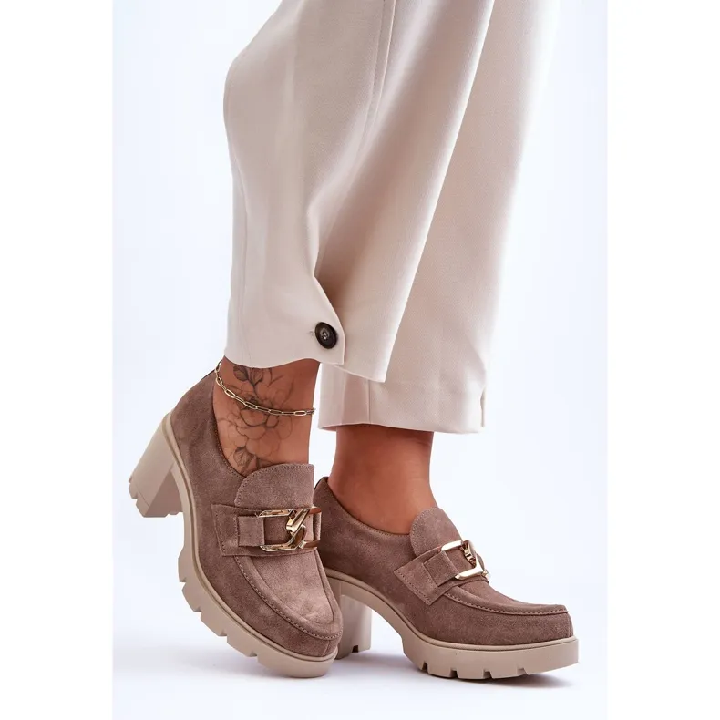 PL5 Chaussures élégantes sur un pilier avec une décoration dorée, beige Harmell