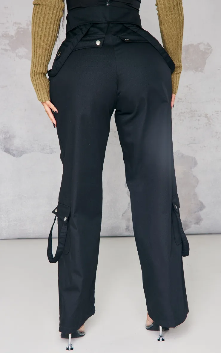 Shape Pantalon cargo large noir à taille repliée et lanières