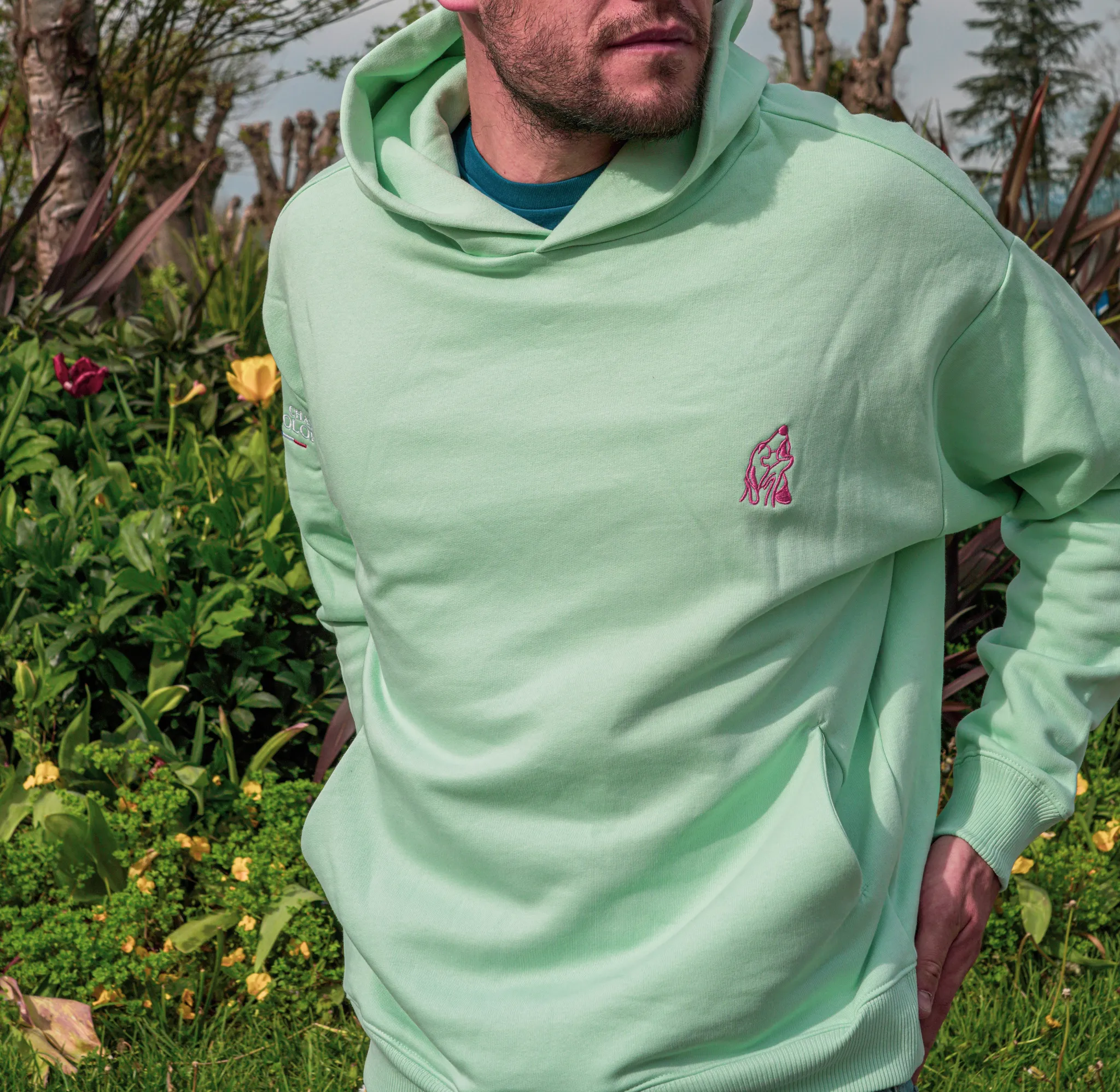 Sweat capuche oversize unisexe (Vert) - Tête de chien - Chasse Tricolore