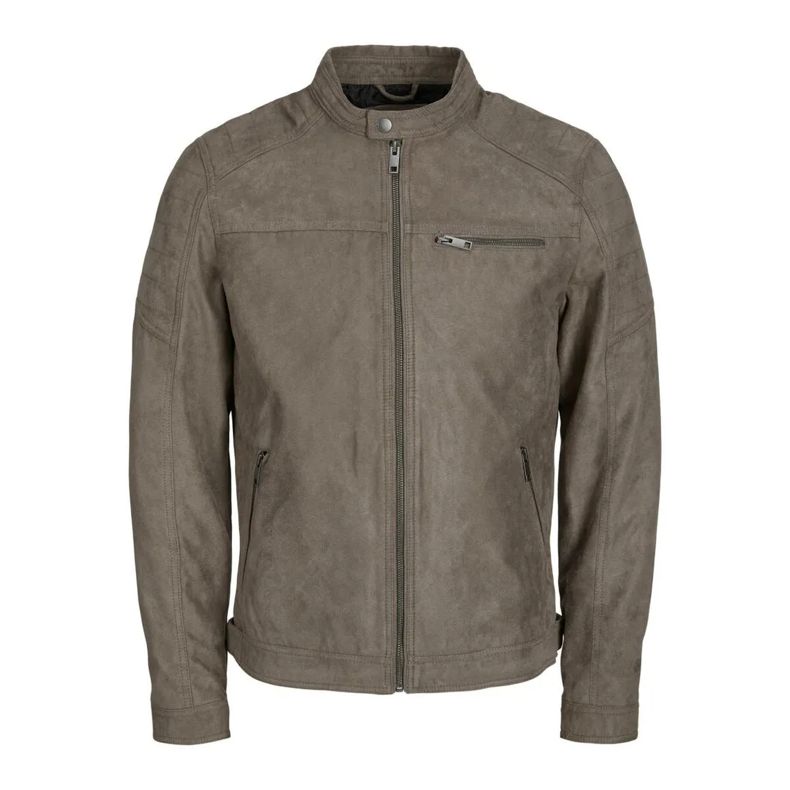 Veste de motard en simili-cuir Col motard Manches longues Gris Foncé marron | 3 Suisses