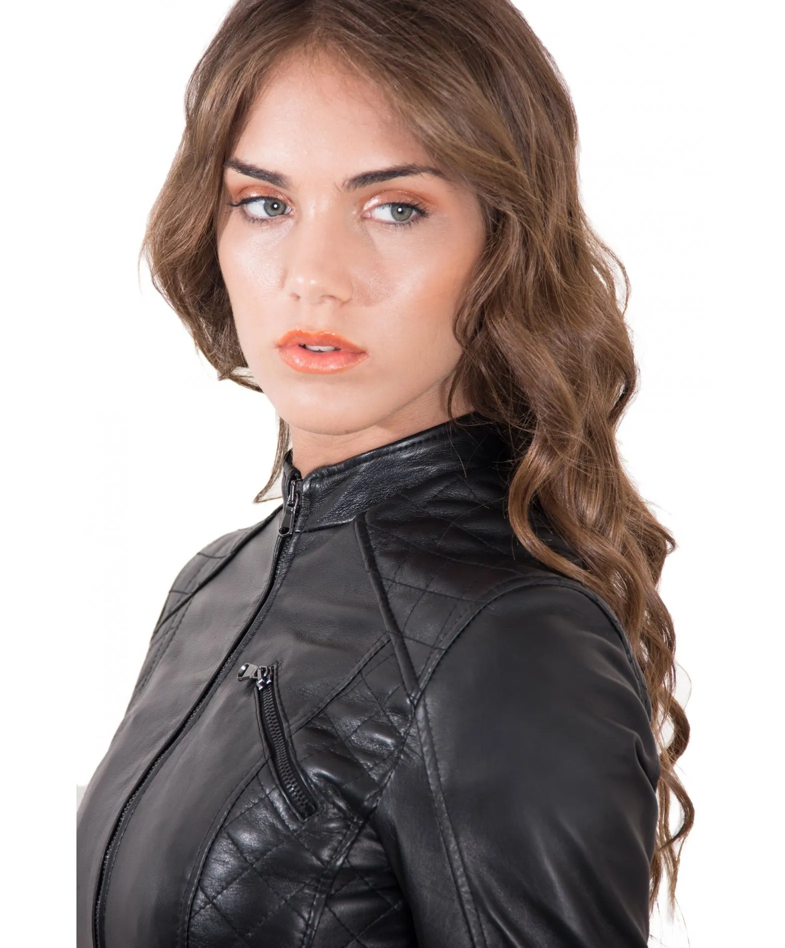 Veste en cuir femme style motard surpiqûres cuir plongé noir Geny