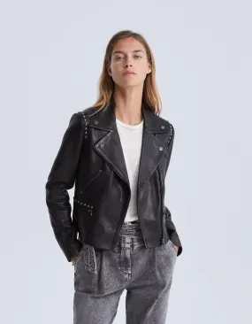 Veste en cuir noir cloutée esprit motard Femme