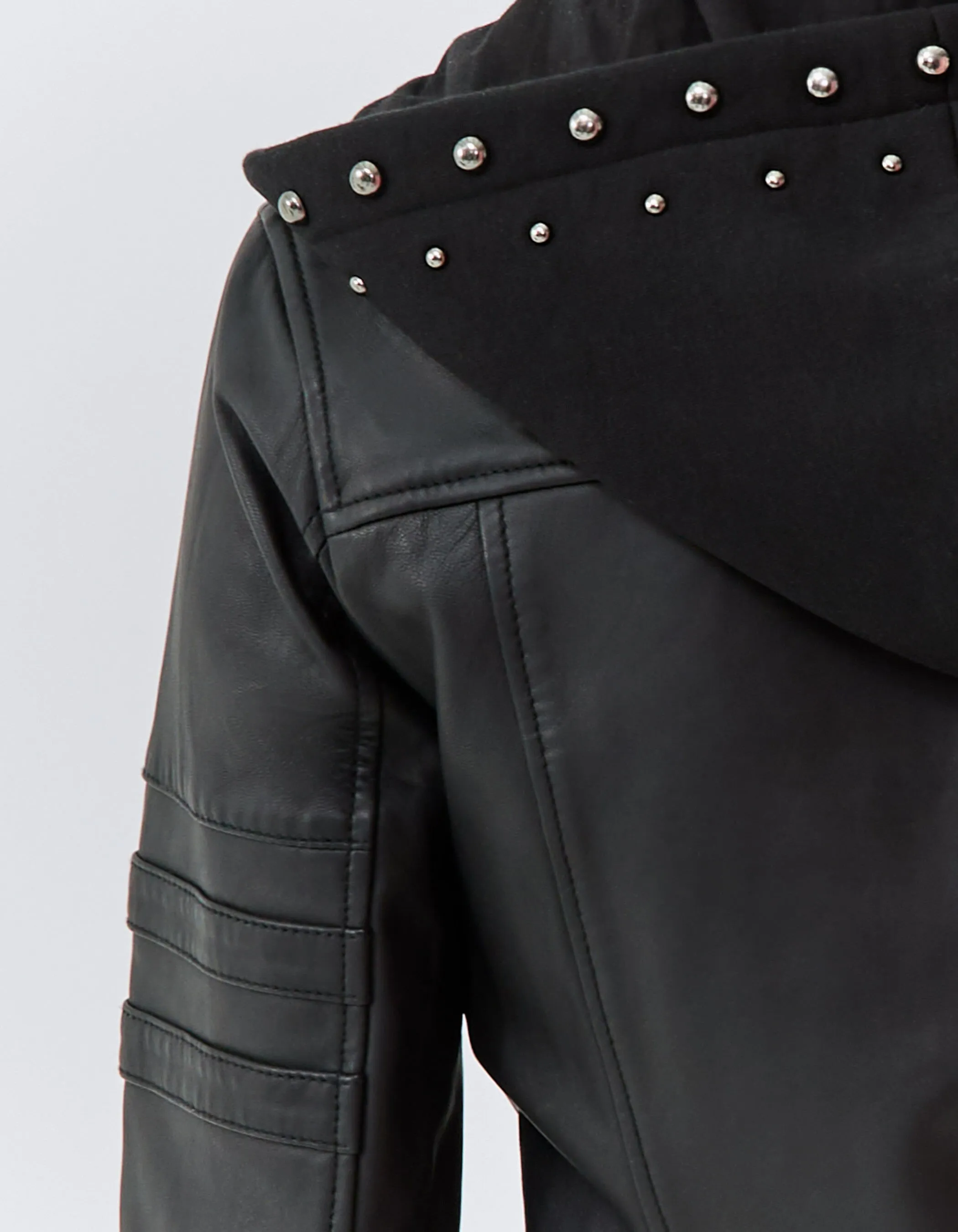 Veste en cuir noir esprit motard parmenture amovible Femme